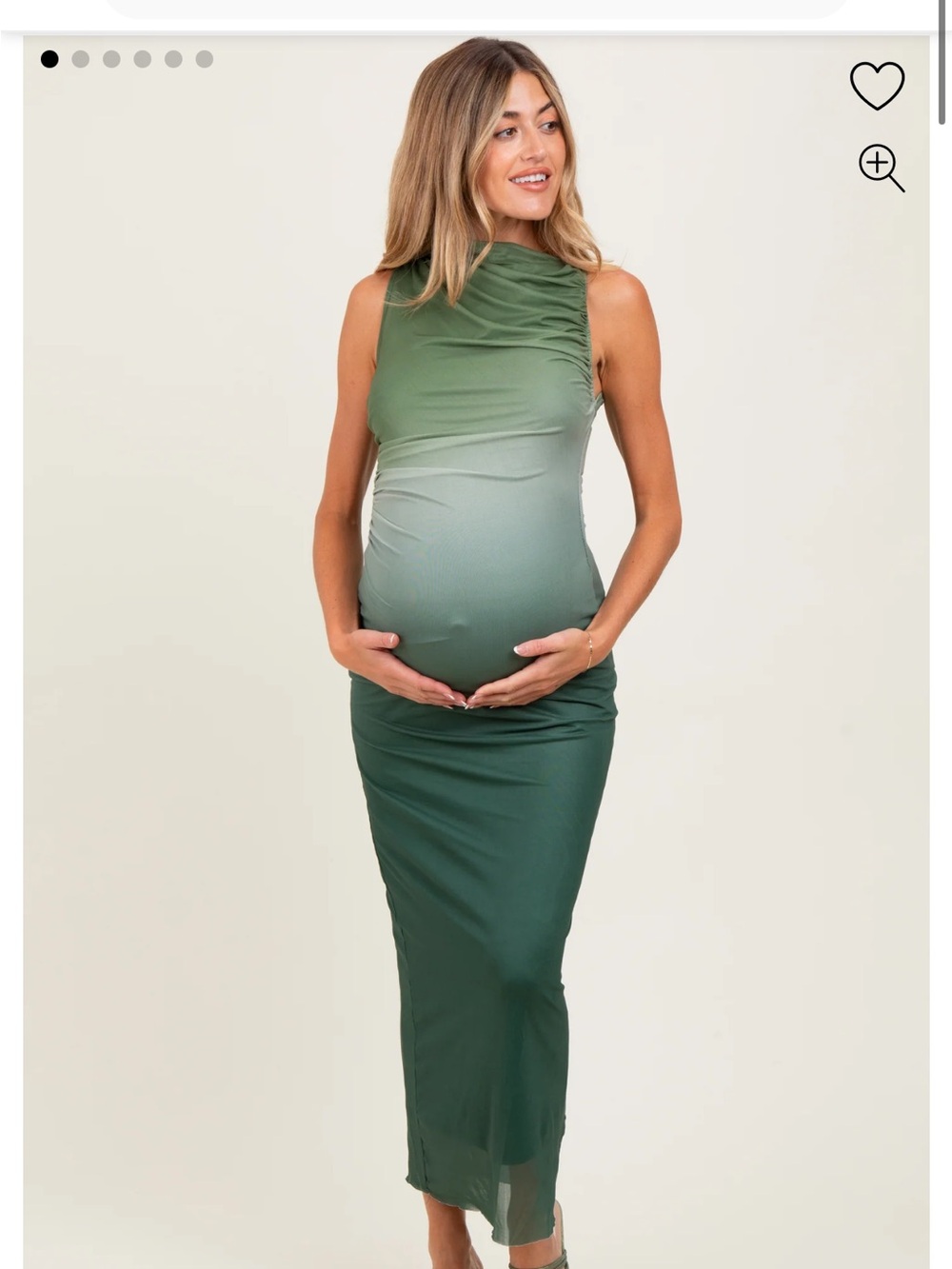 PinkBlush Forest Green Ombre Mesh Ruched Sleeveless Maternity Midi Dress